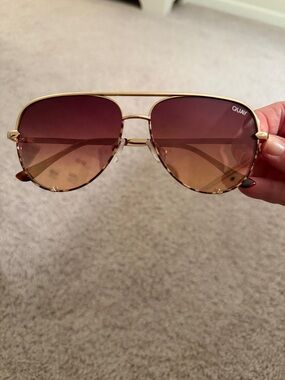 Quay Australia Gold Frame Sunglasses with Purple-Brown Gradient Lenses